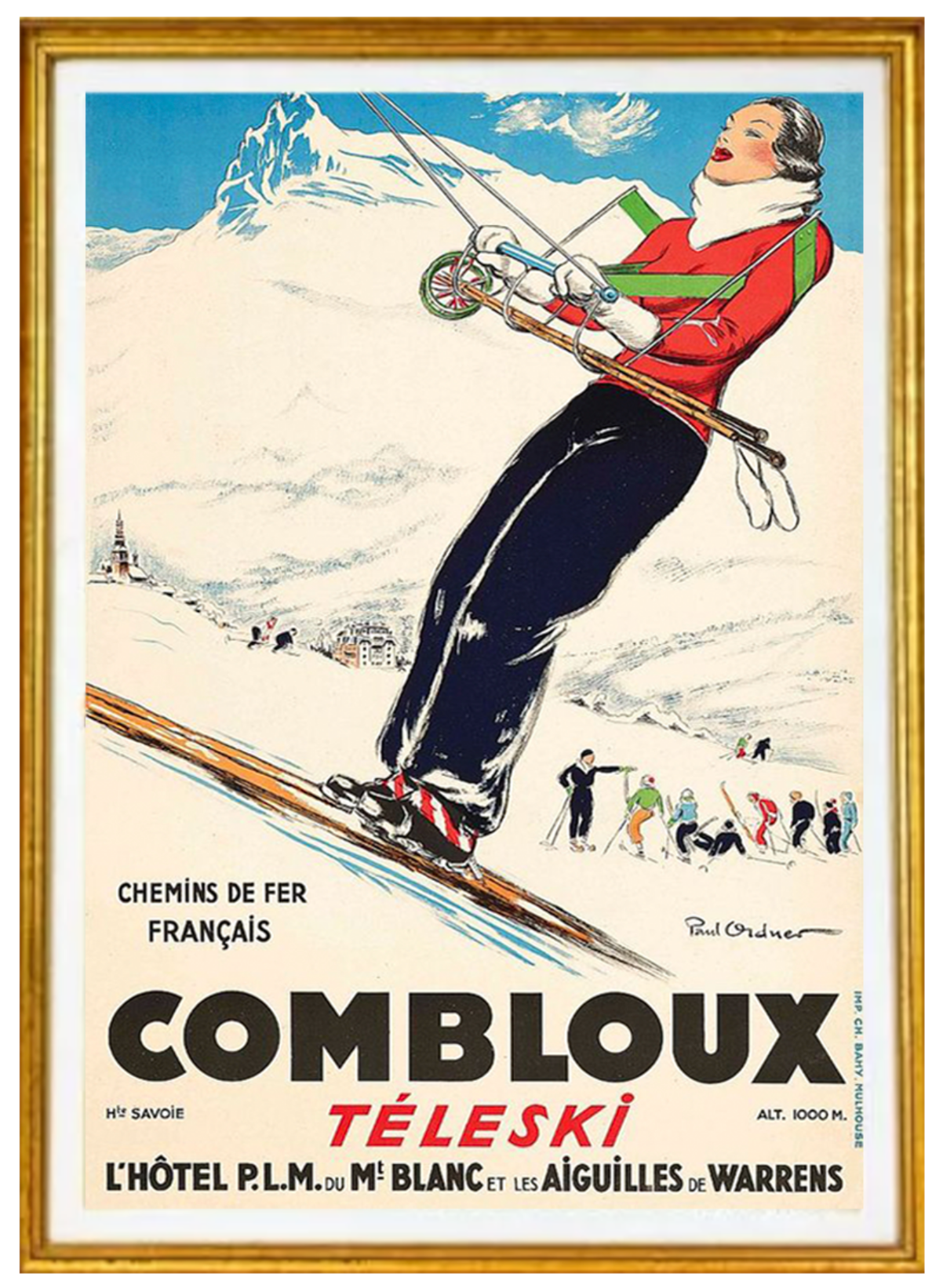 PET15 - Vintage Ski Travel Poster - "Combloux, Teleski" by Paul Ordner