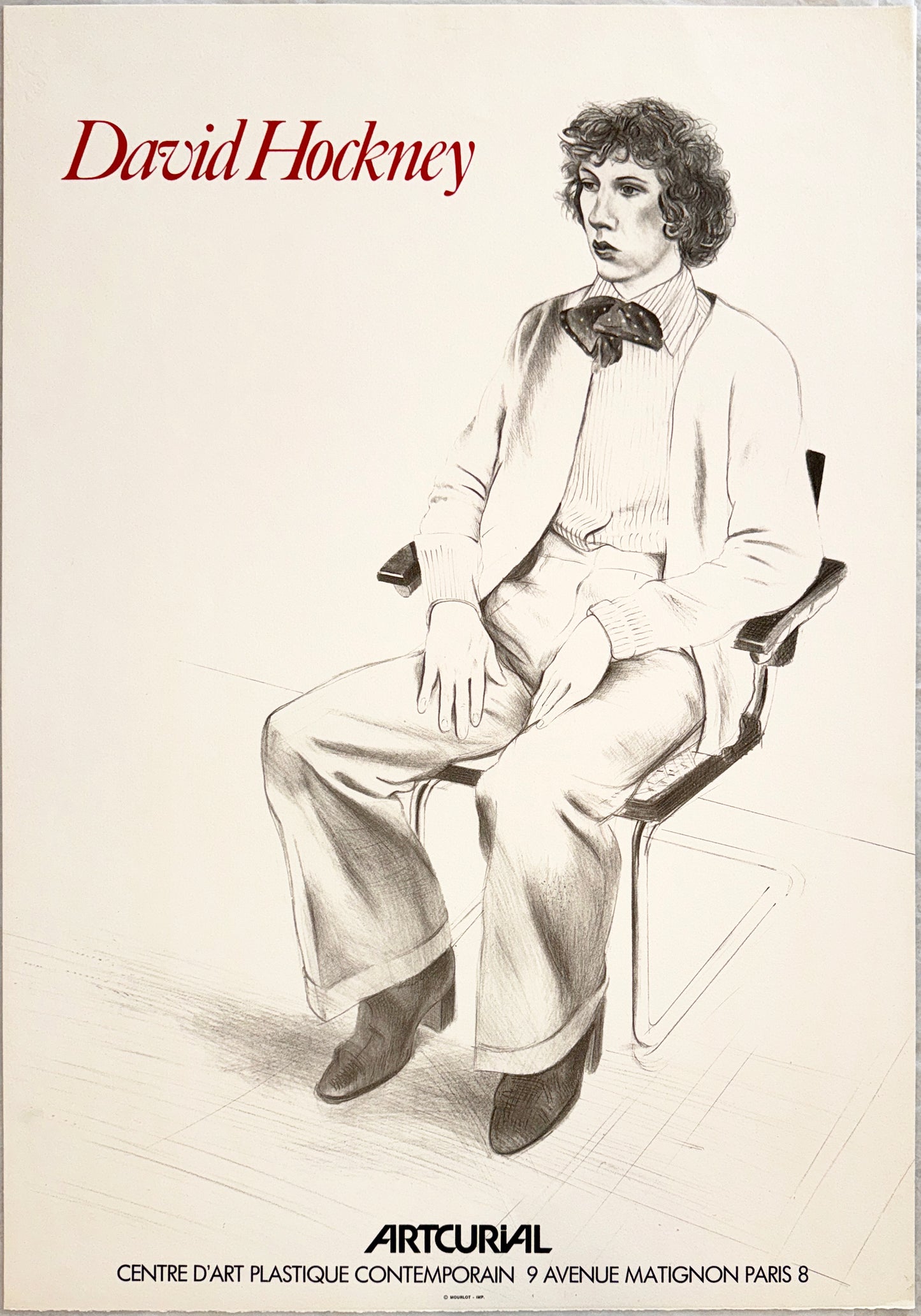David Hockney Exhibit Poster for Artcurial, Centre d'Art Plastique Contemporain "Portrait of Gregory Evans" by Printed by Mourlot Paris 1979