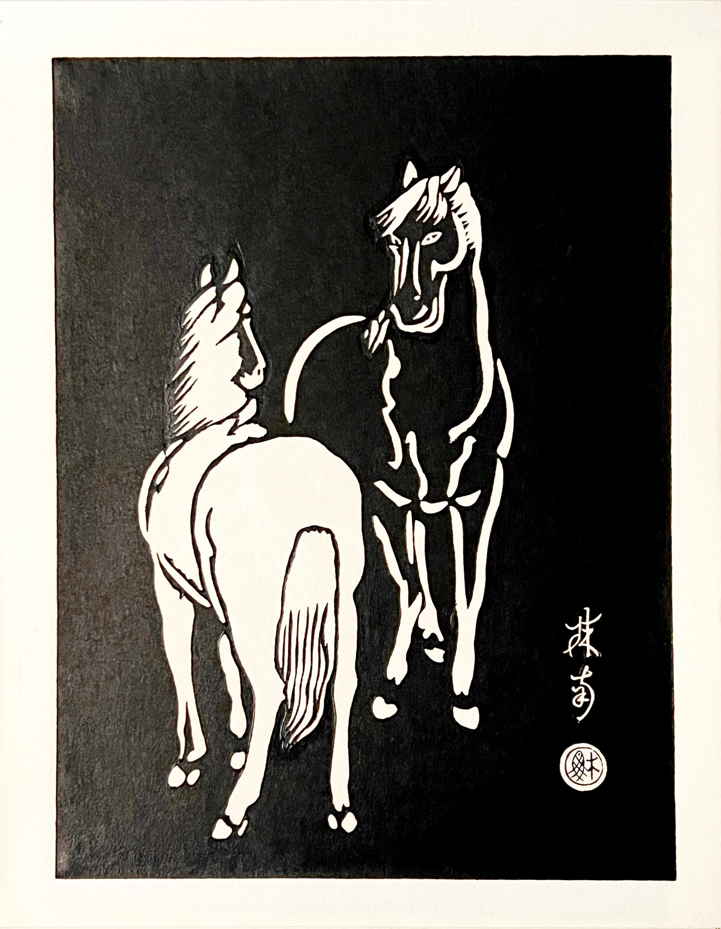 PFA10 "Mare and Stallion" Wood Block Print, 1952