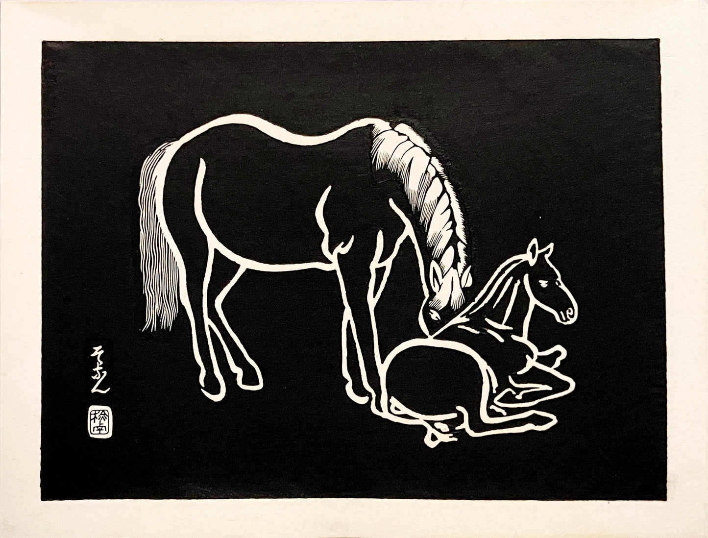 PFA10 "Mother and Foal" Wood Block Print, 1952